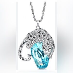 Sparkling Silver and Blue Panther Necklace